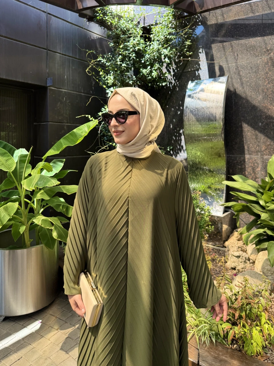 Haki Pilise Elbise Abaya - Görsel 6