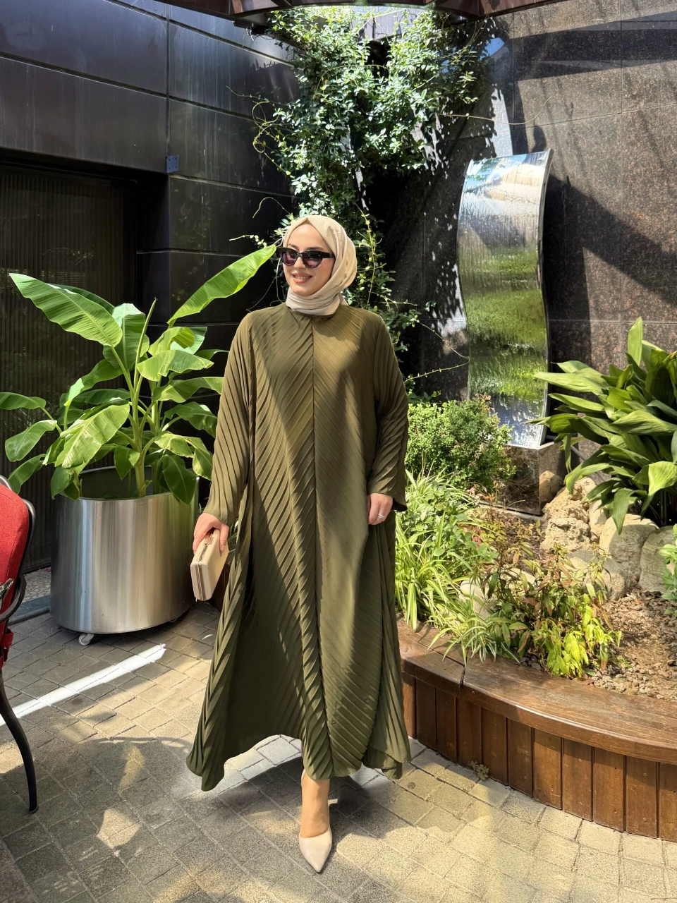 Haki Pilise Elbise Abaya - Görsel 3