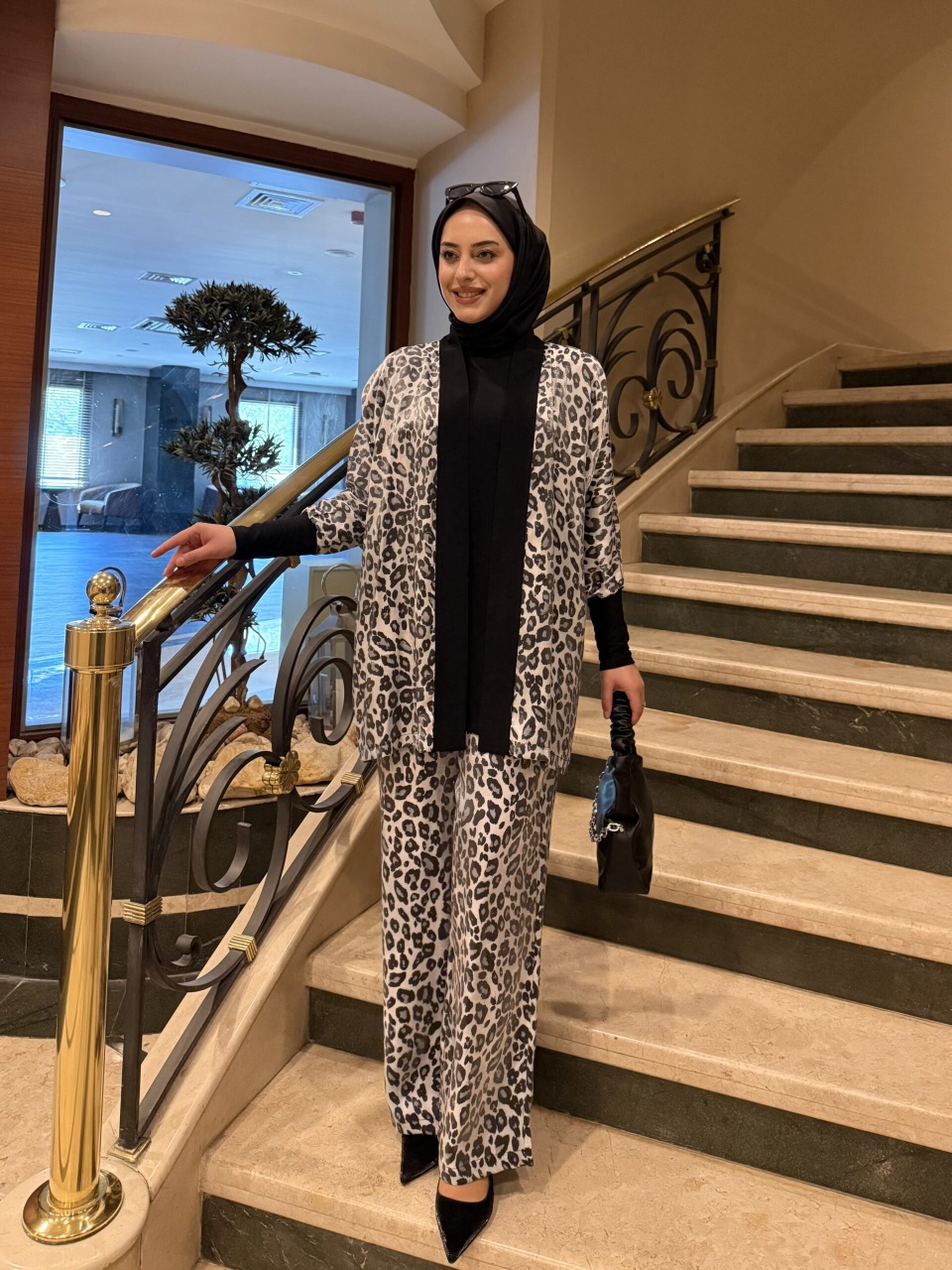 Gri Leoparlı Kimono Takım