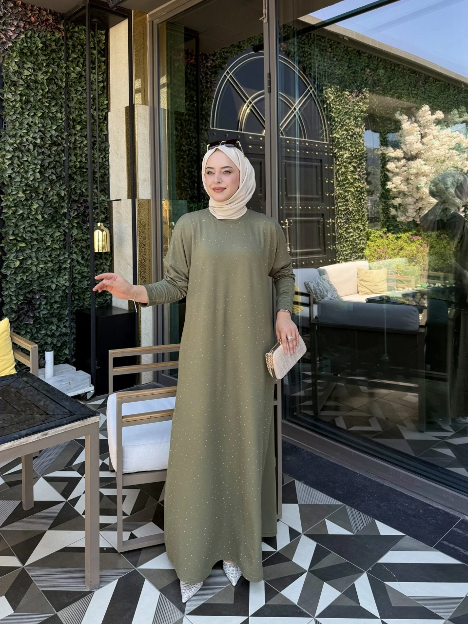 Haki Işıltılı Elbise