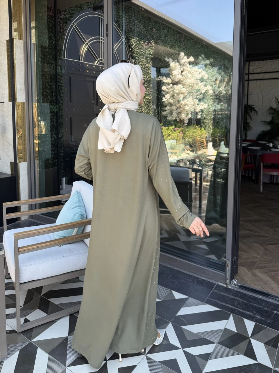 Haki Işıltılı Elbise - Görsel 5