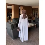 Gri Bej Pilise Elbise Abaya - Görsel 3