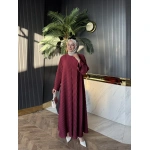 Bordo Pilise Elbise Abaya