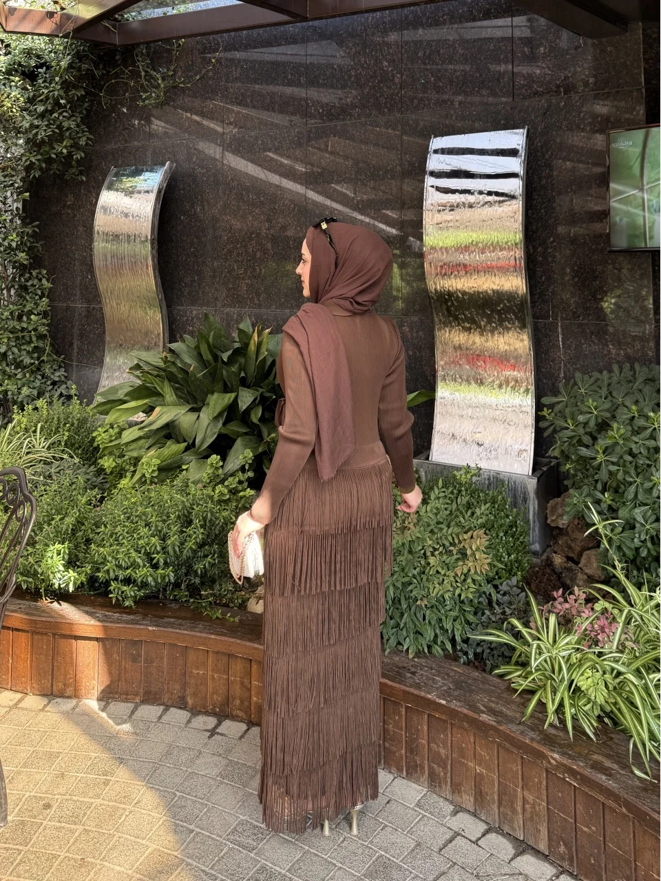 Kahverengi Saçaklı Premium Elbise - Görsel 3